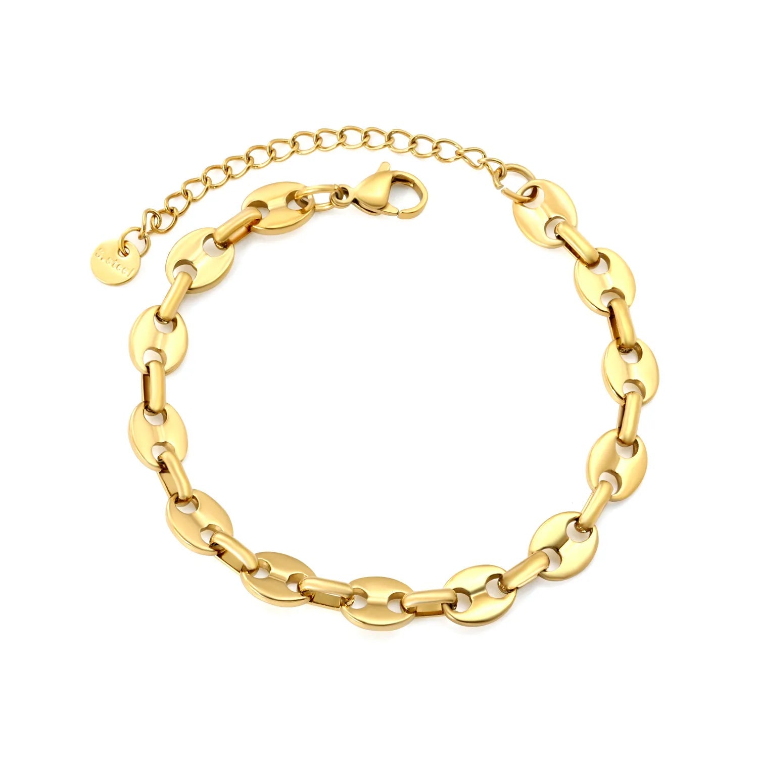 9.3*7.4mm series pig-nose chain 18+5cm+6mm round tail brand bracelet in steel color and gold color asonjewelry